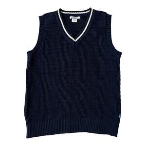 Kitestrings Sweater Vest Boys 8 10 Navy Blue White 100% Cotton Preppy School